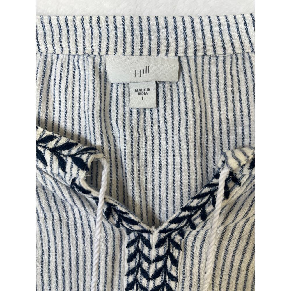 J. Jill Embroidered Pinstripe Tunic Dress sz L Coastal Coverup Vacation Bohemian - Picture 2 of 9